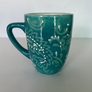 Laurie Gates Blue Hand Painted Paisley Stoneware‎ Mug 14 oz 4.75 Tall
